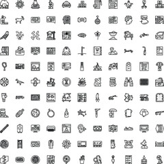 Fototapeta premium Set of minimalist outline icons illustrating a wide range of subjects, from technology and business to food, nature, and everyday objects, perfect for modern design projects