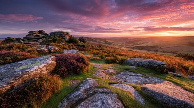 Evening light on Dartmoor: Sourton Tor overlooks a tranquil moorland panorama