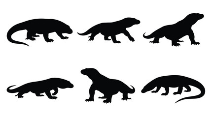 Obraz premium Collection of various komodo dragon silhouettes 