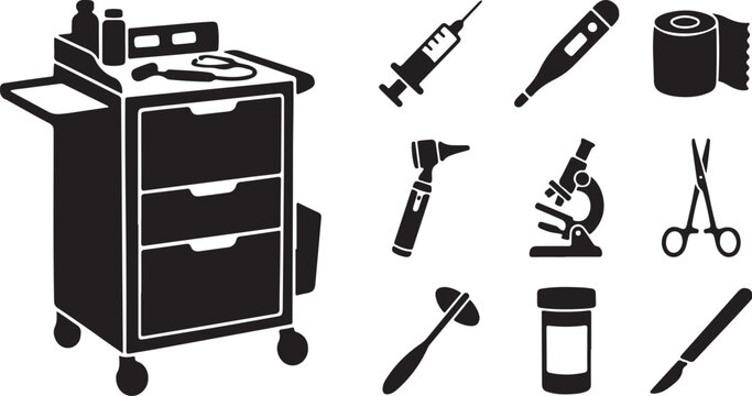 Veterinary medical cart with tools and equipment