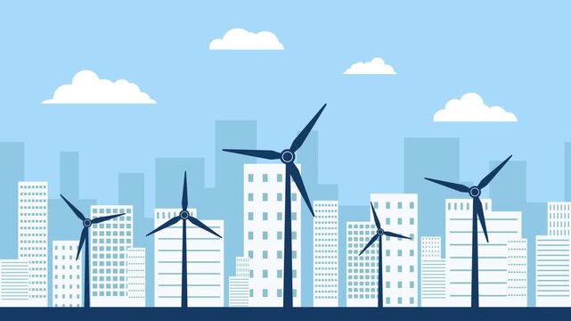 Wind turbines in downtown - loop background