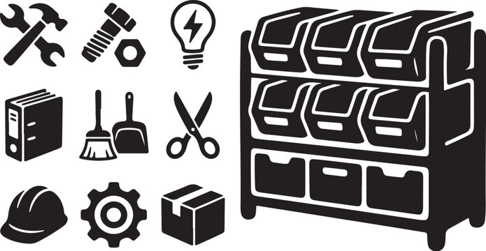 Toolbox and equipment icons for industrial work settings