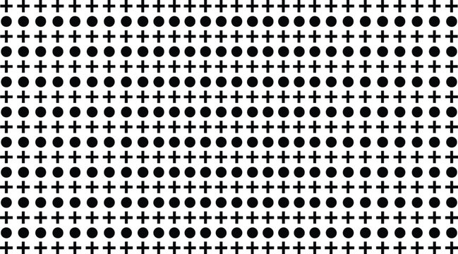Circles and plus signs pattern black and white graphic design