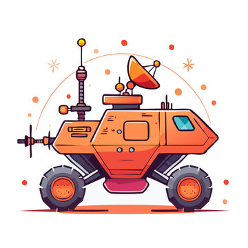 Cartoon orange rover with satellite dish and antenna