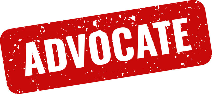Advocate red rubber stamp isolated on white support and legal concepts