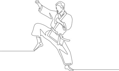 Martial arts karate fighter continuous line vector. © Jayd