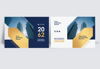 Luxury Modern Corporate Business brochure layout – Geometric Book Cover Landscape Template gold and Dark Blue