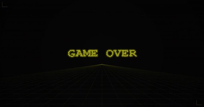 Retro Game Over Glitch Text Animation on Black Background.