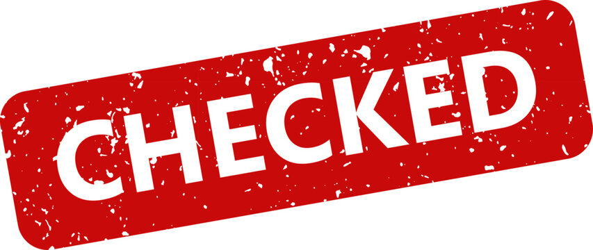 Red rubber checked stamp impression isolated on white background quality assurance seal