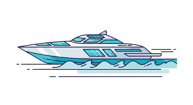 Speedboat sailing quickly across calm waters on a sunny day