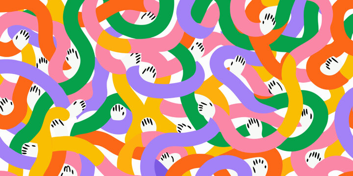 Intertwining arms and hands colorful vector illustration pattern