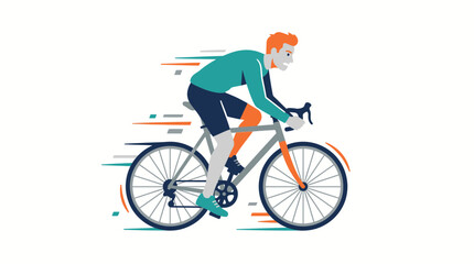 Fototapeta premium Male cyclist riding a modern road bike at high speed on white background.