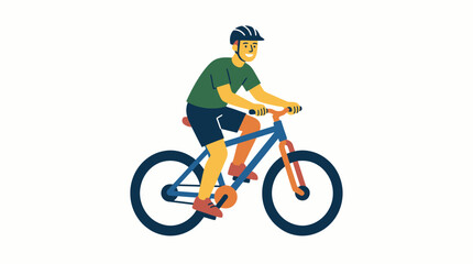 Naklejka premium Man riding blue mountain bike on white background.