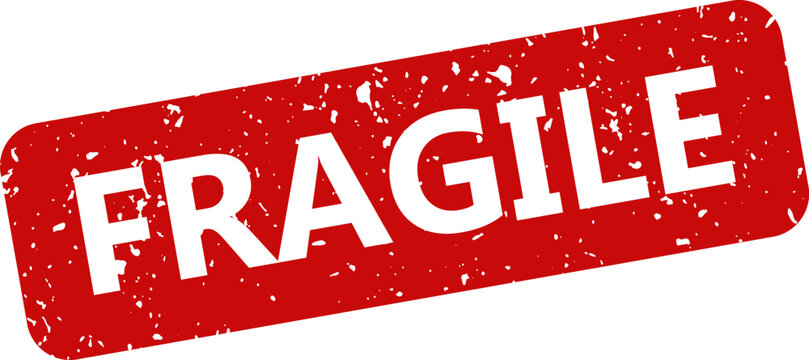 Red fragile stamp isolated on white shipping warning label for delicate items