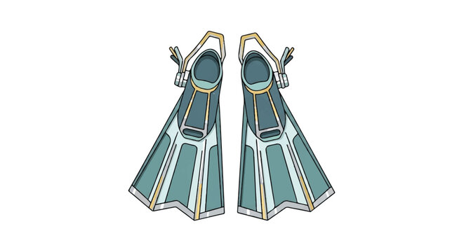 An illustration of a pair of scuba diving flippers with yellow and white accents against a plain background