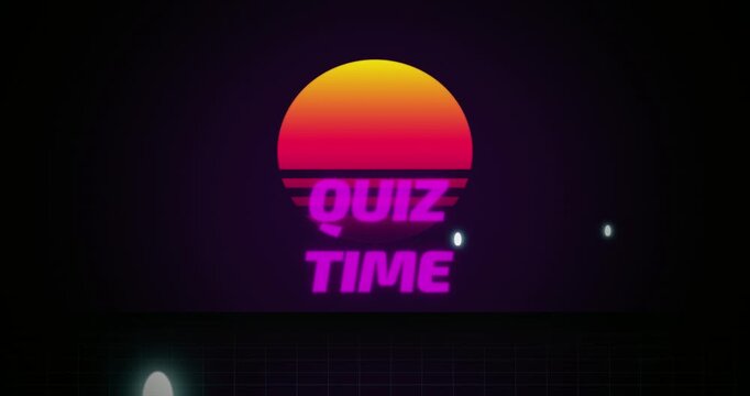 Retro Synthwave Quiz Time Neon Text Animation with Glowing Particles.