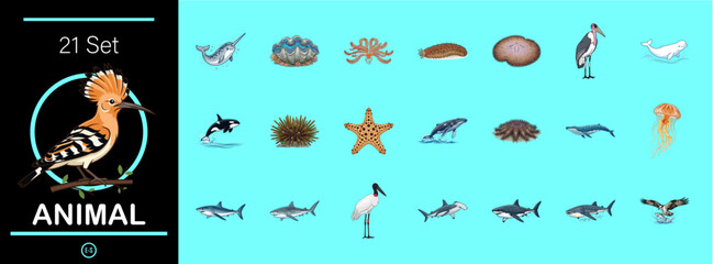 Marine Life and Bird Animal Icon Set © simbah