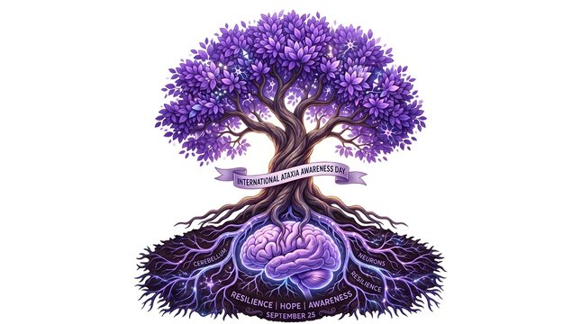 Purple Tree with Brain-Shaped Roots &ndash; Strength and Neurological Awareness Concept