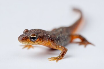 Fototapeta premium Detailed studio image of a damp-skinned newt on a white surface