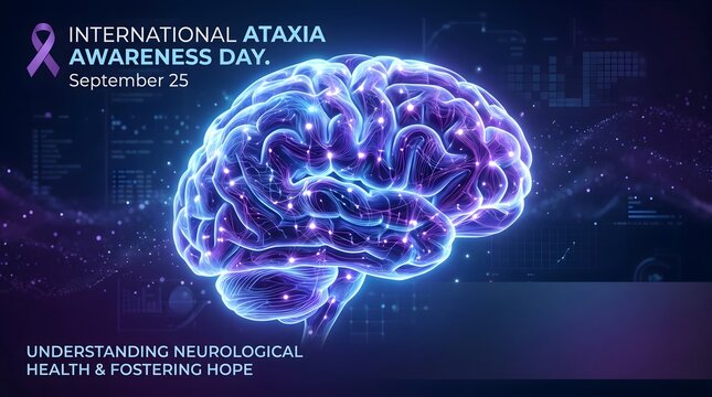 Glowing Brain with Neural Connections &ndash; International Ataxia Awareness Day Medical Concept