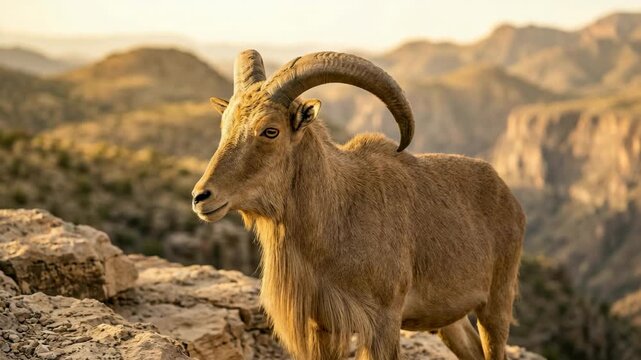 aoudad sheep close up in sahara desert morocco golden sunlight video