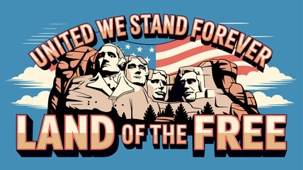 Naklejka premium Mount Rushmore National Memorial with the American flag and the text 