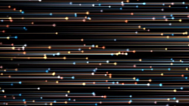 Abstract fiber optic data lines stream background. Glowing neon light streaks moving across screen, digital technology network info speed highway motion graphic
