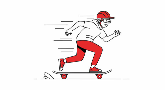 Young Skateboarder Performing Trick In Action.