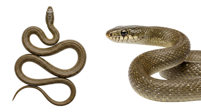 set of isolated aesculapian snakes (zamenis longissimus) on a transparent background