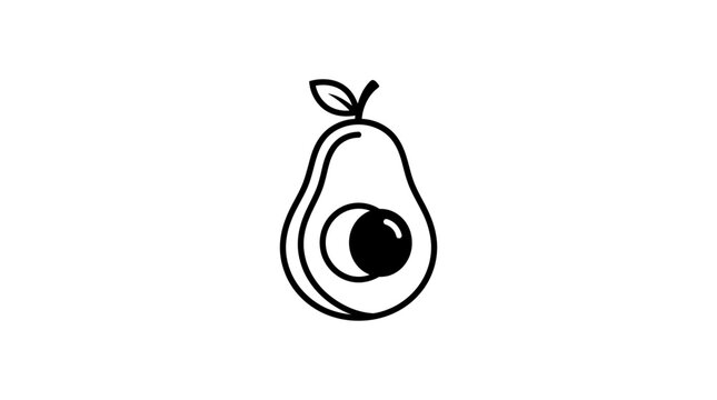 Simple black and white avocado with seed illustration.