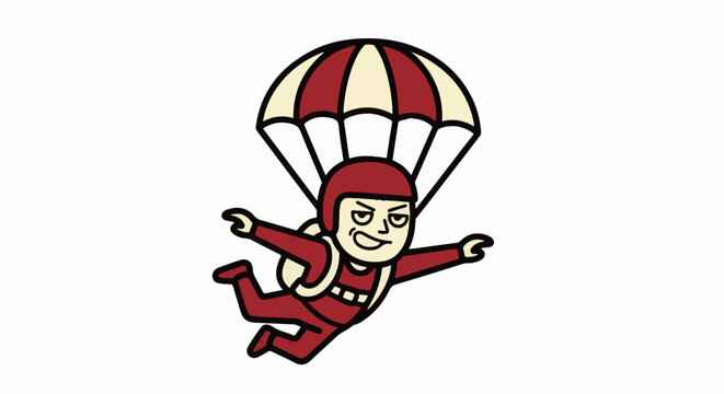 Cartoon Character Parachuting With Red Suit.
