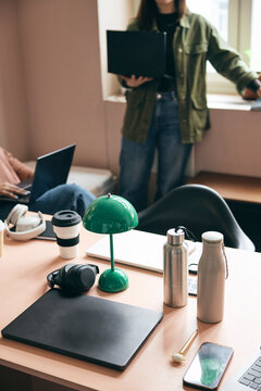 Wireless technologies with office supplies kept on table
