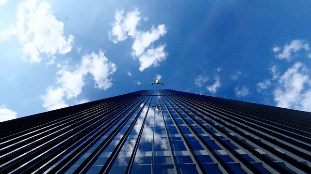 The plane flew over the rooftops of the city's financial buildings(3D software Lumion makes non-AI)
