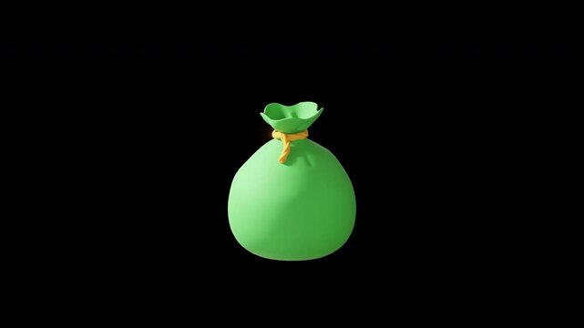 Money bag with rupiah sign 3d render Looping Animation alpha channel background