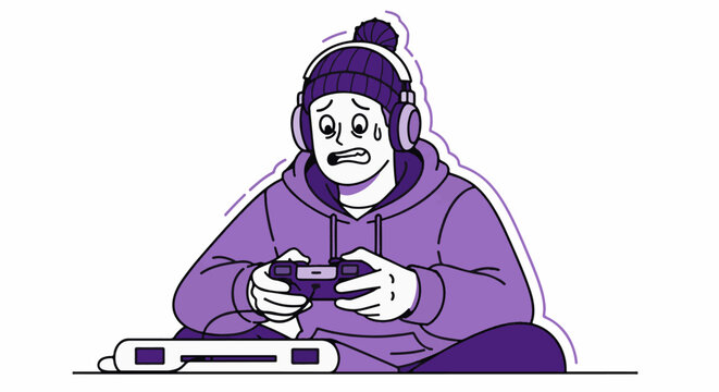 Woman Wearing Headphones Playing Video Games.