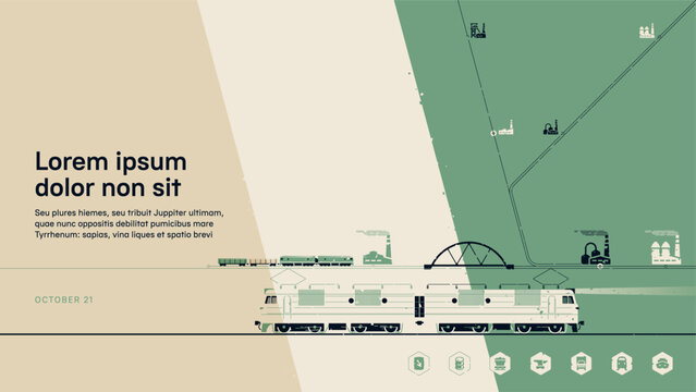 Transportation of goods by rail between heavy, chemical, and other industrial plants. Cover template for a presentation or report