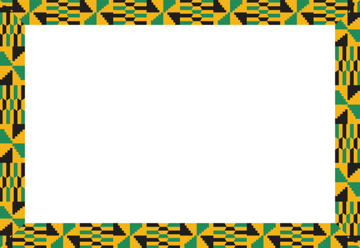 Vibrant geometric African-inspired pattern border frame design element for documents, photos, or cultural event invitations with ample white space for content