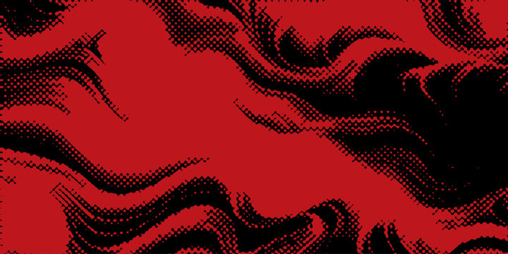 Seamless vector pattern with a red and black grunge texture, featuring floral silhouettes and heart shapes on a background of stripes