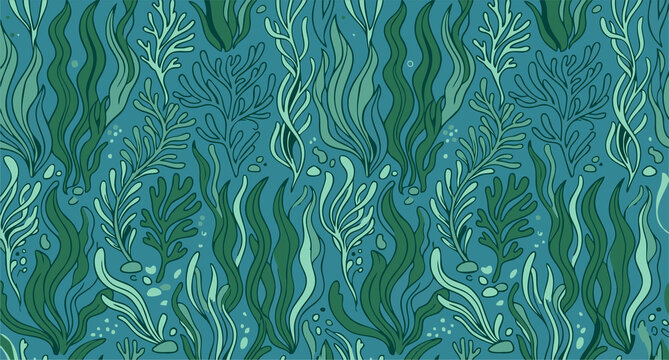 Deep Sea Algae and Coral Seamless Pattern on Teal