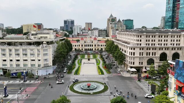 Aerial view of Downtown Ho Chi Minh City - Vietnam , with development buildings, transportation, energy power infrastructure. Financial and business centers.