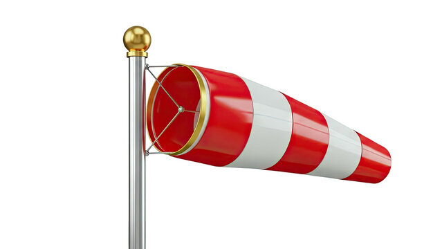 Red and white striped windsock on pole