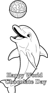 Playful dolphin illustration with chocolate cupcake design.
