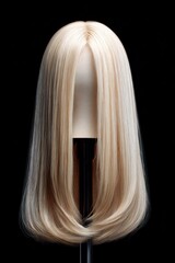 Naklejka premium Elegant blonde wig displayed on a matte black backdrop with soft lighting