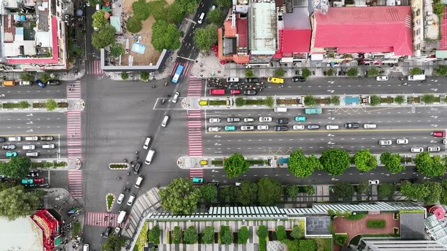 Aerial view of Downtown Ho Chi Minh City - Vietnam , with development buildings, transportation, energy power infrastructure. Financial and business centers.