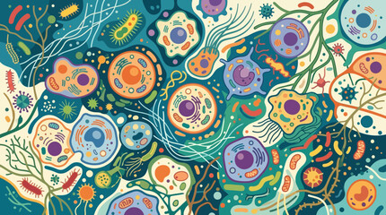 Naklejka premium Flat vector microscopic texture, organic cells and abstract biological forms