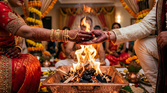 Traditional Indian Wedding Ceremony with Rituals and Celebrations in Vibrant Setting