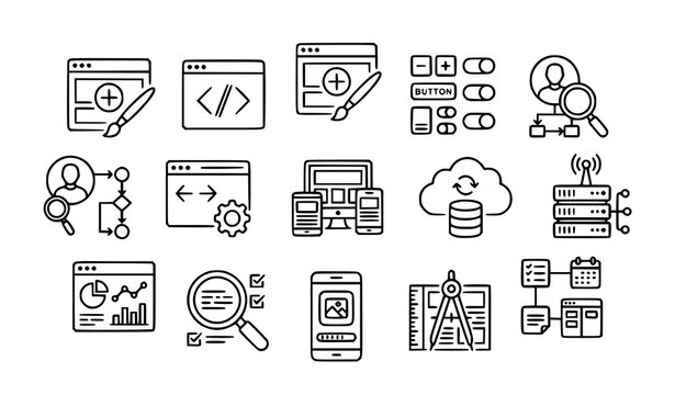 Professional Website Development and UI Design Thin Outline Icons Pack for Digital Projects