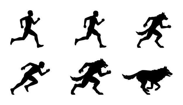 Running Silhouette Set: Human, Werewolf, Wolf Motion Graphics