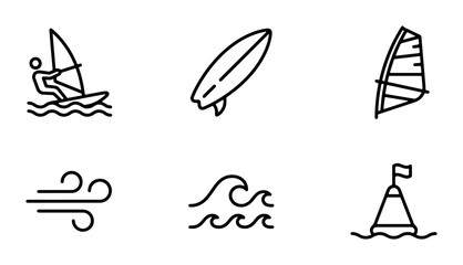 Water Sports Icons: Windsurfing, Surfing, Waves, Buoy, Wind © Karim