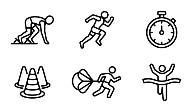 Running Sports Icons Set, Athlete Race Competition Vector Graphics